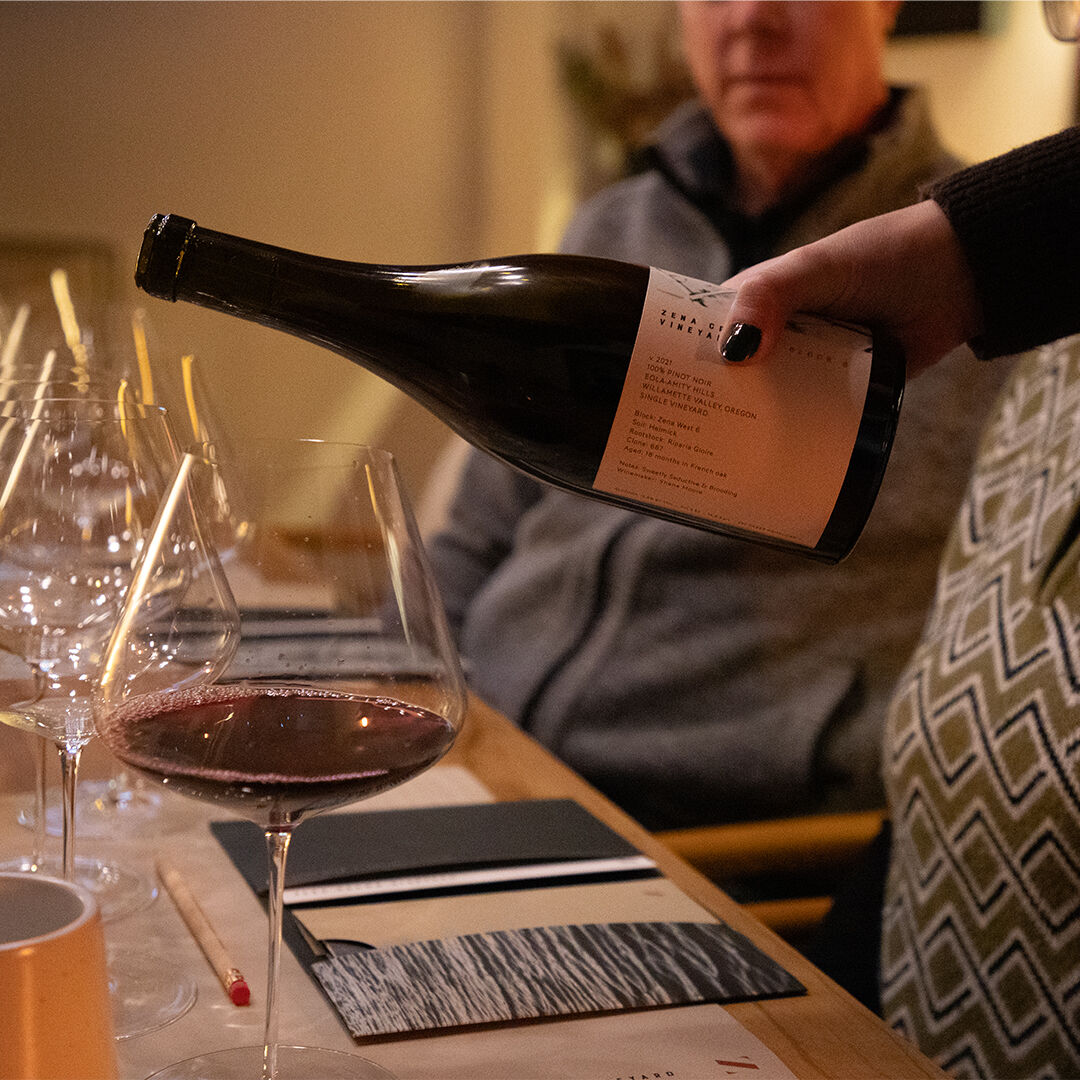 Zena Crown Pinot Noir being poured Zena Crown Pinot Noir being poured